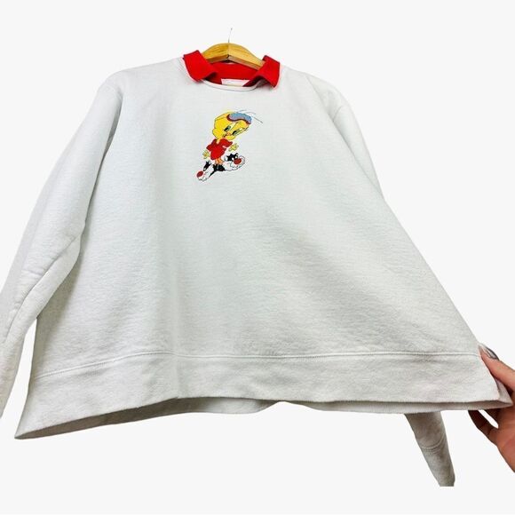 Vintage Hanes Looney Tunes Tweety Bird Collared Crewneck Sweater 90s - Picture 6 of 8